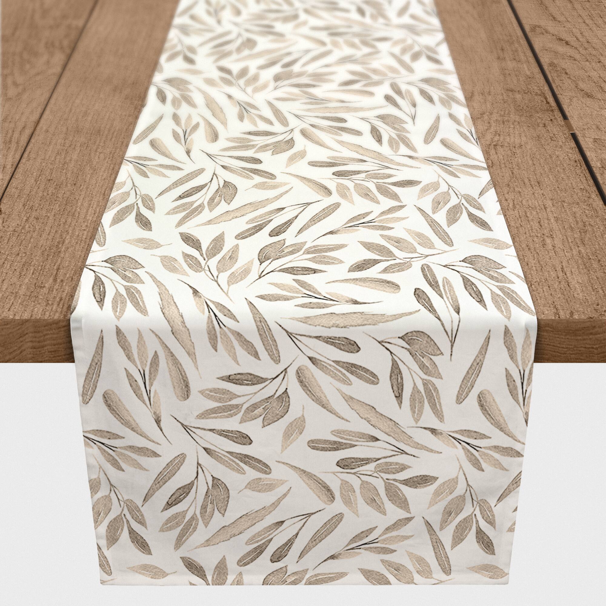 90" Greige Leaves Table Runner
